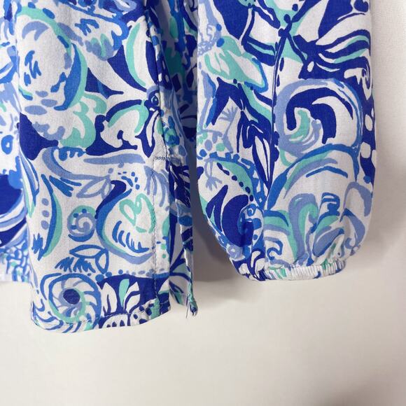 Lilly Pulitzer XSmall Blue Willa Top Royal Purple 60 Animals Tie V Neck Blouse - Picture 4 of 11